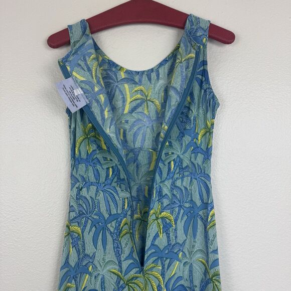 Rainbow Jo Tropical Palm Tree Print Sleeveless A-Line Midi Dress Green Blue XS - Picture 14 of 15